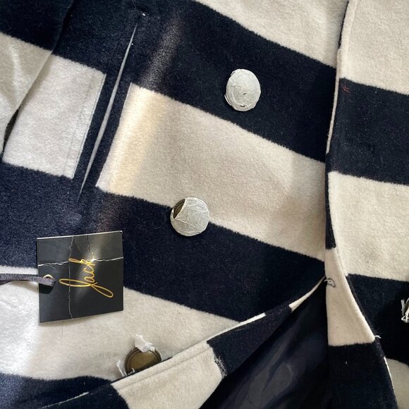 NWT Jack by BB Dakota Striped Peacoat Size L - Navy White Faux Fur Collar - Picture 16 of 16